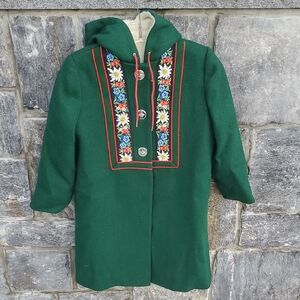 Macwil F.W. Fischer Company Vintage Green Embroidered Wool Blend Coat Size 10